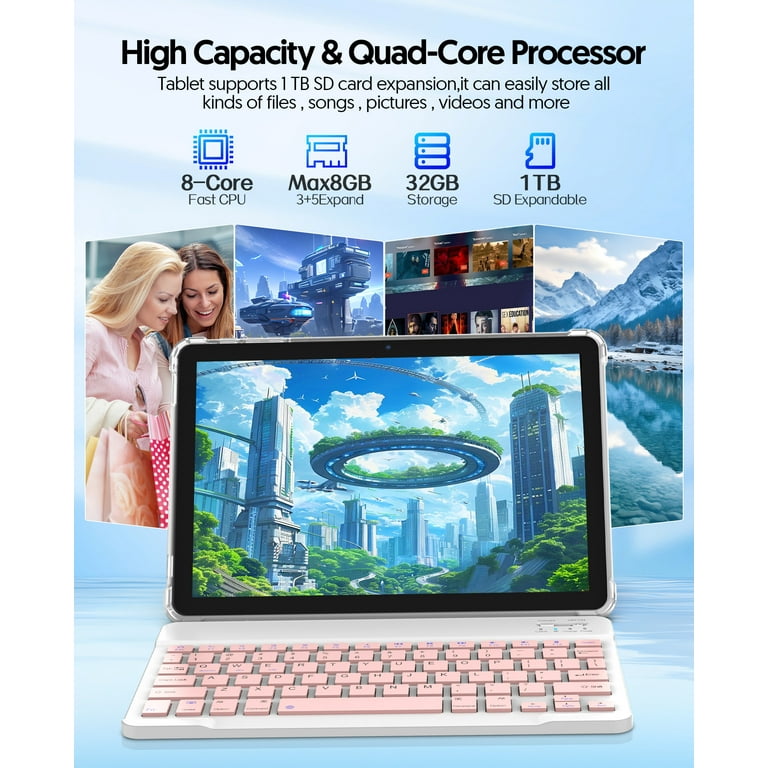 FITIFUN Android 14 Tablet 10.1 inch Tablet, 8GB RAM+32GB ROM+1TB