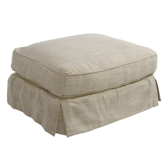 Sunset Trading Americana Box Cushion Fabric Slipcovered Ottoman Linen Tan Gray