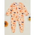 thumbnail image 2 of Suealasg Halloween Infant Baby Boys Girls Footies Pajamas 3 6 Months Newborn Crew Neck Long Sleeve Pumpkin Print Zip Up Full Length Jumpsuit, 2 of 8