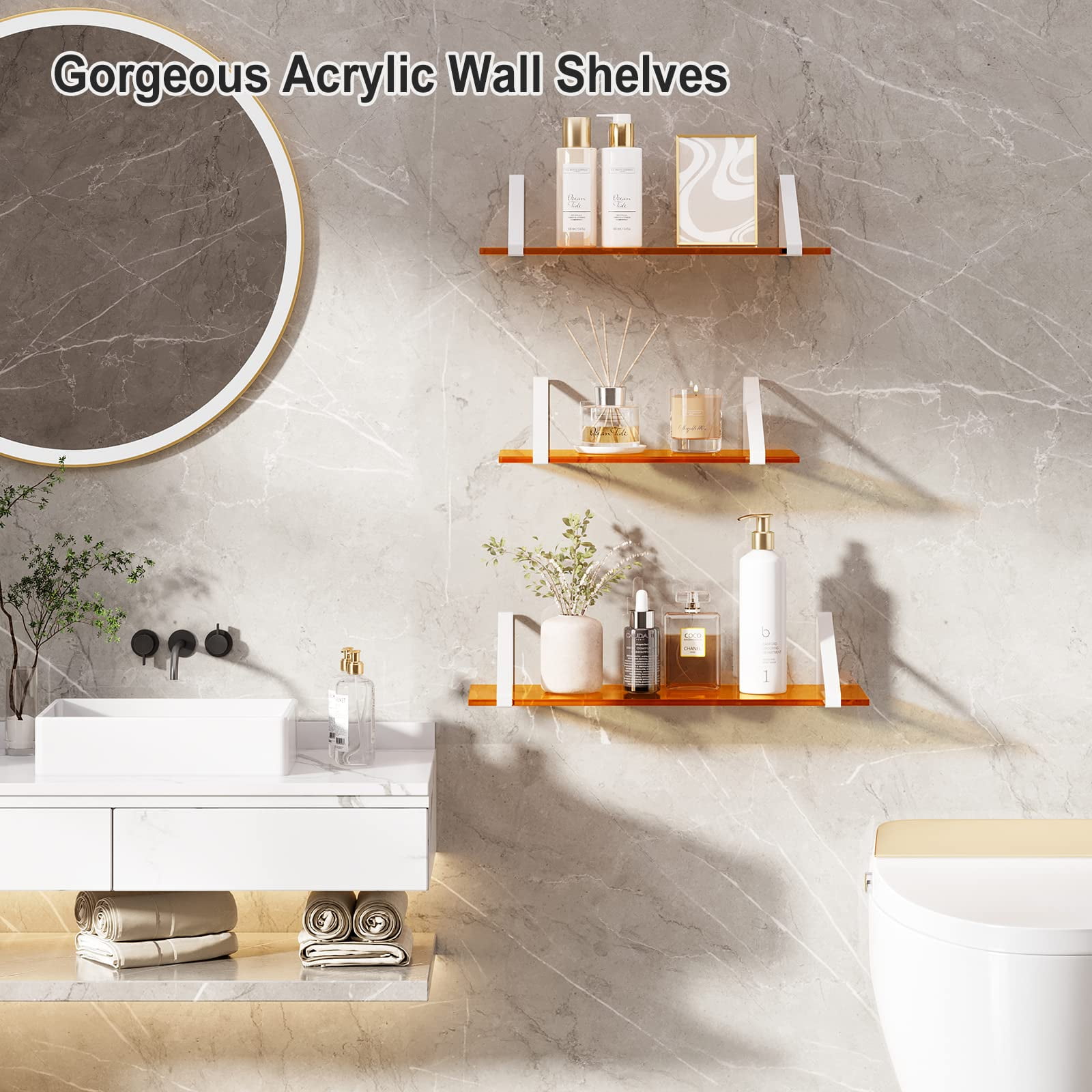 White Toilet Floating Shelf Acrylic Bathroom Storage Rack Toilet