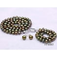 thumbnail image 2 of JYX Pearl Necklace Set 7-8mm AA Peacock Green Flat Freshwater Pearl Necklace Bracelet and Earrings Set for Women 18", 2 of 3