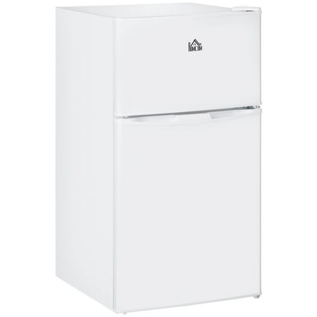 Double Door Mini Fridge with Freezer  3.2 Cu.Ft Compact Refrigerator with Adjustable Shelf  Adjustable Thermostat and Reversible Door for Bedroom  Dorm  Home Office  White