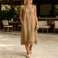 thumbnail image 4 of Alkepwun Maxi Dress Women's Sleeveless 100%Cotton Round Neck Double Layer Hem Loose Dresses with Pockets Summer Lightweight Breathable Vacation A-Line Flowy Tank Dress, 4 of 8