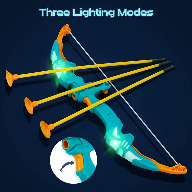 Allaugh 2 Pack Bow and Arrow for Kids with LED Flash Lights Archery Set with 12 Suction Cup Arrows Standing Target Quiver Practice Outdoor Toys