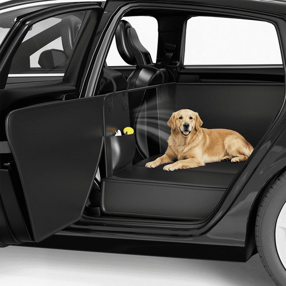 Dog Car Seat Cover, Leather Back Seat Pet Cover, Dog Car Seat Protector with Hard Bottom, 52×25in, Black