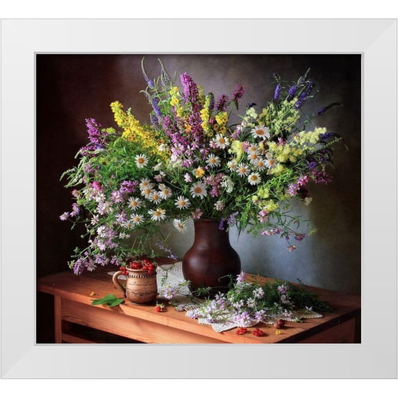 Skorokhod, Tatyana 13x12 White Modern Wood Framed Museum Art Print Titled - Still life with wildflowers and berries