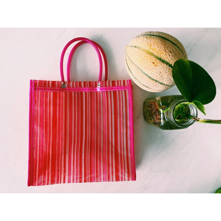 Square Mexican Tote Purse 10x10 in Market Bag Red Blue Mesh Bag Gift Bag Reusable Plastic Bag