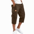 thumbnail image 2 of HKYNLAG Cargo Shorts for Men Stretch Waist Below The Knee Long Shorts Relaxed Fit Hiking Capri Short Mulit Pockets Brown M, 2 of 7
