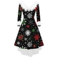 thumbnail image 5 of Busydd Dresses for Women Trendy Holiday Print Christmas Party Dress Fuzzy Collar V Neck Long Sleeve Dress for Women Christmas Outfits for Women 2XL, 5 of 5