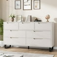 thumbnail image 1 of Commode à 7 Tiroirs pour Chambre, Commode de 55 Pouces de Large, Tiroir Horizontal Autoportant avec Rangement, Coffre de Garde-Robe en Bois pour Salon, Couloir, Entrée, Blanc, 1 of 7