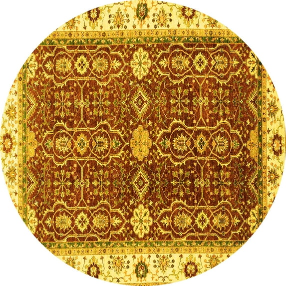 Ahgly Company Indoor Round Oriental Yellow Modern Area Rugs, 4' Round
