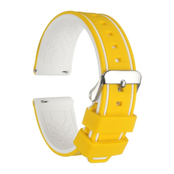 Uxcell Silicone Watch Bands 20mm Width Soft Quick Release Rubber Watch Bands with Silver Tone Buckle for Men Women, Yellow White