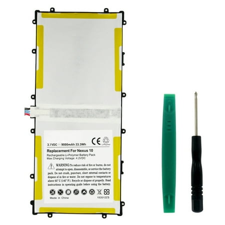 Nexus 7 2014 Replacement Battery NEXUS 10 32GB Tablet Battery (Li-Pol 3.7V 9000mAh) - Replacement For GOOGLE GT-P8110 Tablet Battery ()