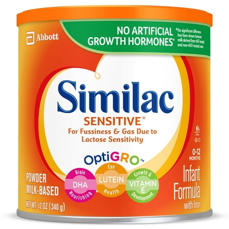Similac Sensitive For Fussiness and Gas Infant Formula with Iron Baby Formula 12 oz Cans (Pack of