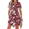 thumbnail image 2 of asdoklhq Floral Dress for Women Summer Dress Casual V Neck Short Sleeve Drawstring Dresses with Pockets Wine XL, 2 of 8