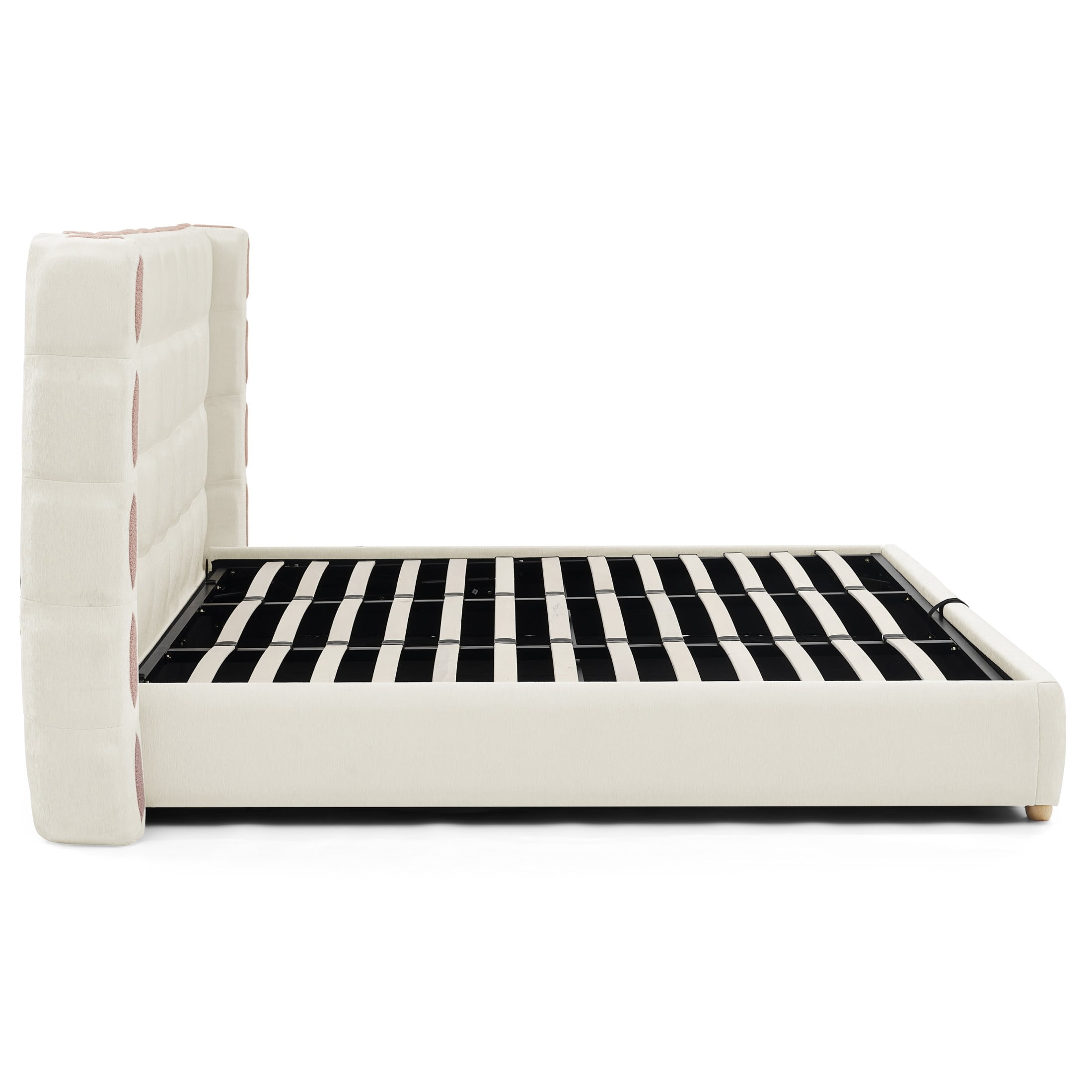 Noble House Elite King Size Upholstered Platform Bed with Removable Chenille Wingback and Under-Bed Storage, White