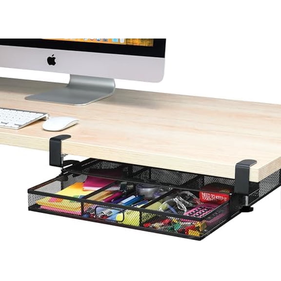 Under Desk Drawer Organizer Clamp-On, Mesh Metal Attachment, 1 Drawer Slide Out, On or Under Desk Organizer for Office Supplies & Home Essentials