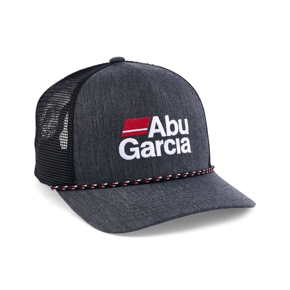 Abu Garcia Stacked Logo Heather Rope Trucker Hat, Black Heather