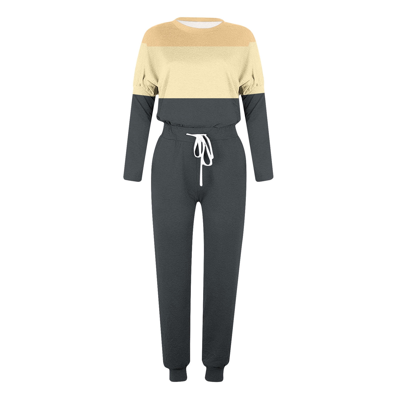 YUGYXL Women's 2 Piece Outfit Colorblock Lightweight Long Sleeve Tee Top and Jogger Pants Sets Casual Sweatsuit Tracksuit Dark Gray M