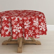 Christmas Tablecloth 60×60 Inch Round, Red Snow Washable Table Cover for Party Picnic Dinner Decor