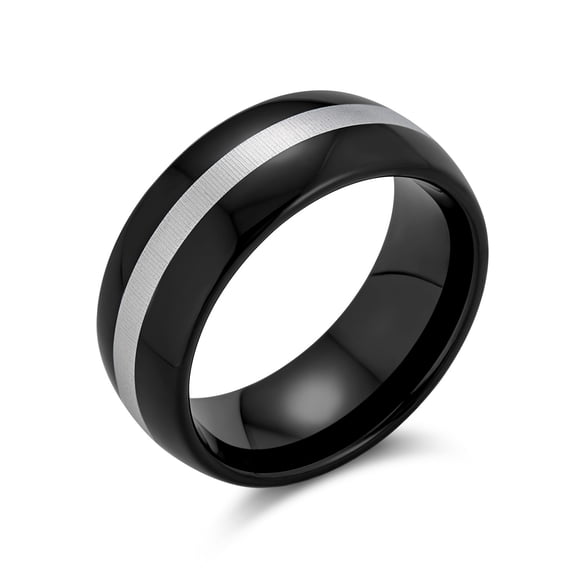 Bling Jewelry Mens Titanium Wedding Band Black Grey Stripe Titanium Ring for Men Comfort Fit