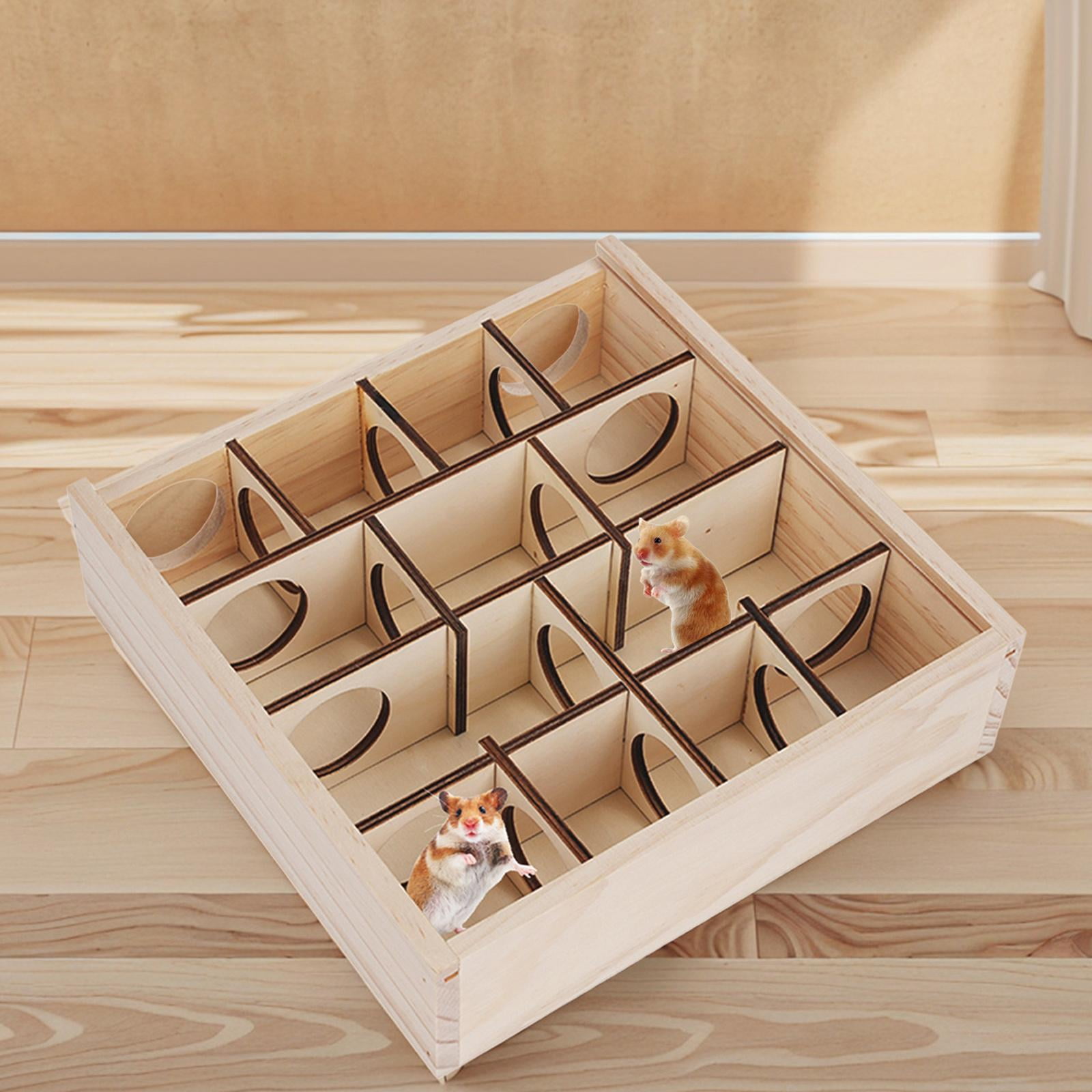 Pet Hamster House Tunnel Toy Wooden Maze Multi Chamber Exercise Activity Platform Removable Cover Hideout for Dwarf Hamsters