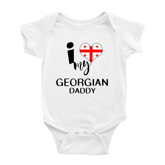 I Heart My Georgian Daddy Georgia Love Flag Baby Romper (White, 6-12 Months)