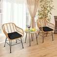 thumbnail image 3 of Costway 3PCS Patio Rattan Bistro Furniture Set Cushioned Chair Table Black, 3 of 11
