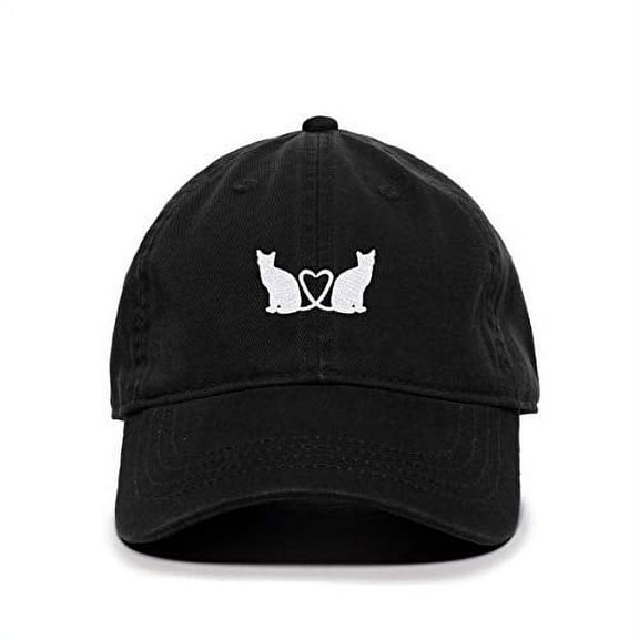 Cats with Heart Baseball Cap Embroidered Cotton Adjustable Dad Hat Black