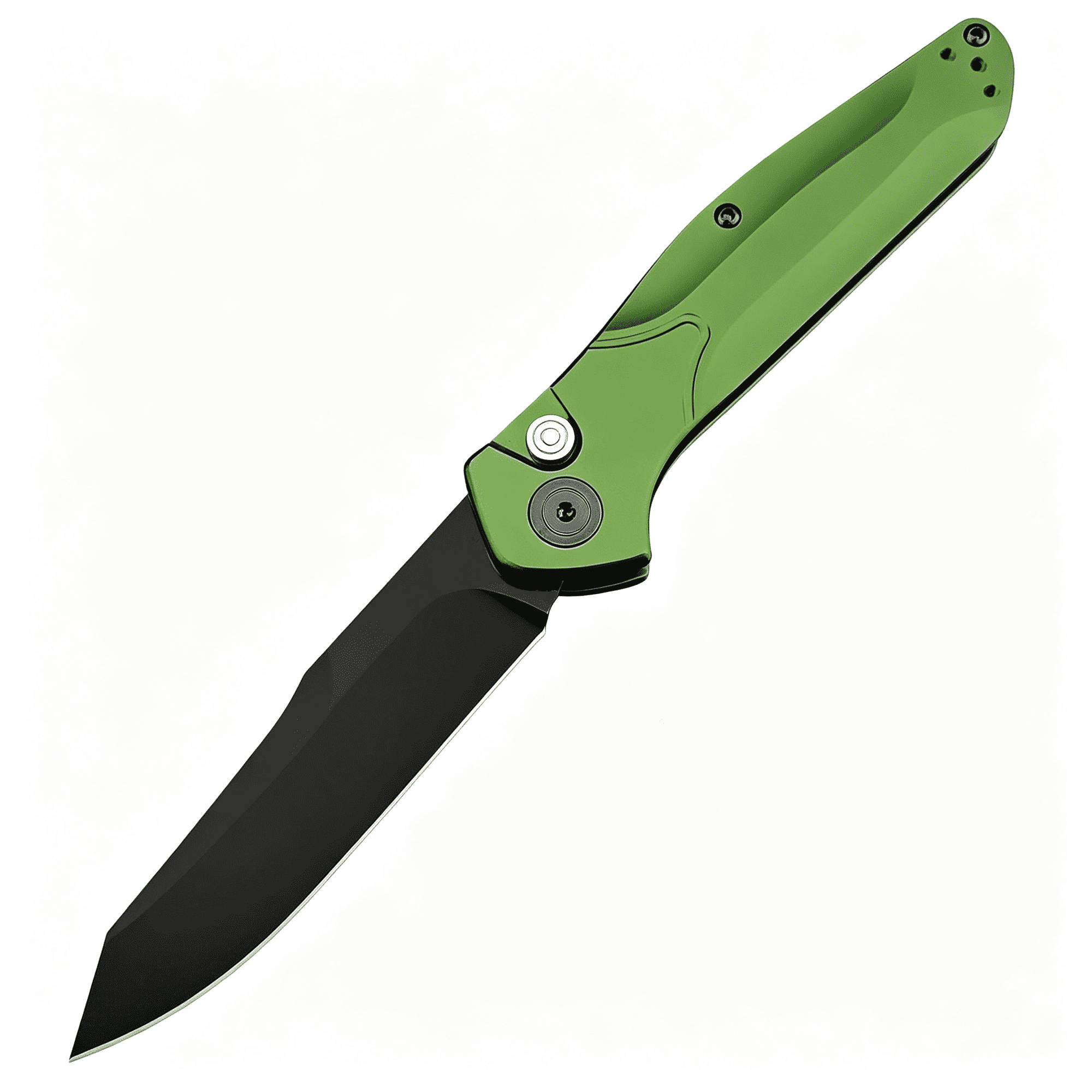 EXLEAF 7.7" Manually Button-Lock Pocket Knife Folding Knife with Reversible Pocket Clip 3.14" Blade and Green Aluminum Alloy Handles Outdoor Survival Knife Edc Hunting Tool