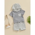 thumbnail image 3 of FEORJGP Toddler Boys Summer Outfit 0-3Y Infant Baby Short Sleeve T-shirt Hoodies Sweatshirt Pocket Hooded Tops and Drawstring Striped Shorts Sets Newborn Loose Casual Daily Clothes, 3 of 9