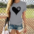 thumbnail image 2 of Gibobby Casual Playera de Manga Corta para Mujer Blusa con cuello en O Blusa con estampado en forma de corazón Camiseta con mangas para mujer Blusa corta informal p(Gris,M), 2 of 4