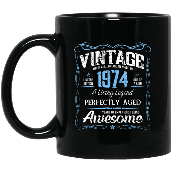 Classic Birthday Made In 1974 52 Years Old 52nd Bday Gift Mug, 15oz Black Coffee Mug