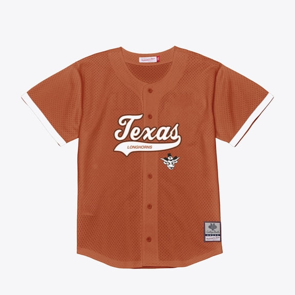 Men's Mitchell & Ness  Texas Orange Texas Longhorns Mesh Button-Up Batting Practice Baseball Jersey