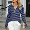 thumbnail image 6 of Blmnix Funny Teacher Shirts Blue V-Neck Striped Womens Tops Fall Long Sleeve Tunic Tops, 6 of 7