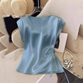 thumbnail image 3 of dazeni Women Smooth Silk Satin Tank Tops Fitted Dressy V Neck Camisole Sleeveless Blouses Shirts witth Drawstring Casual Summer Tank Blue Medium, 3 of 6