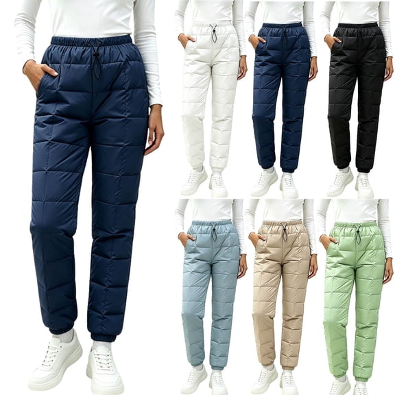 Ninixx Womens Quilted Winter Snow Pants Insulated Ski Trousers with Drawstring Waist Pockets and Elastic Cuffs