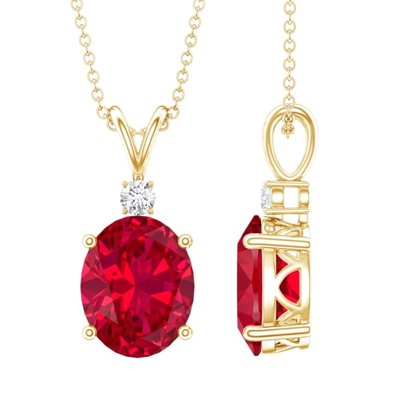 Rosec Jewels Lab Created Ruby Pendant Sterling Silver (8X10 mm Oval, with Chain) - Ready to Gift Ruby Necklace for Women