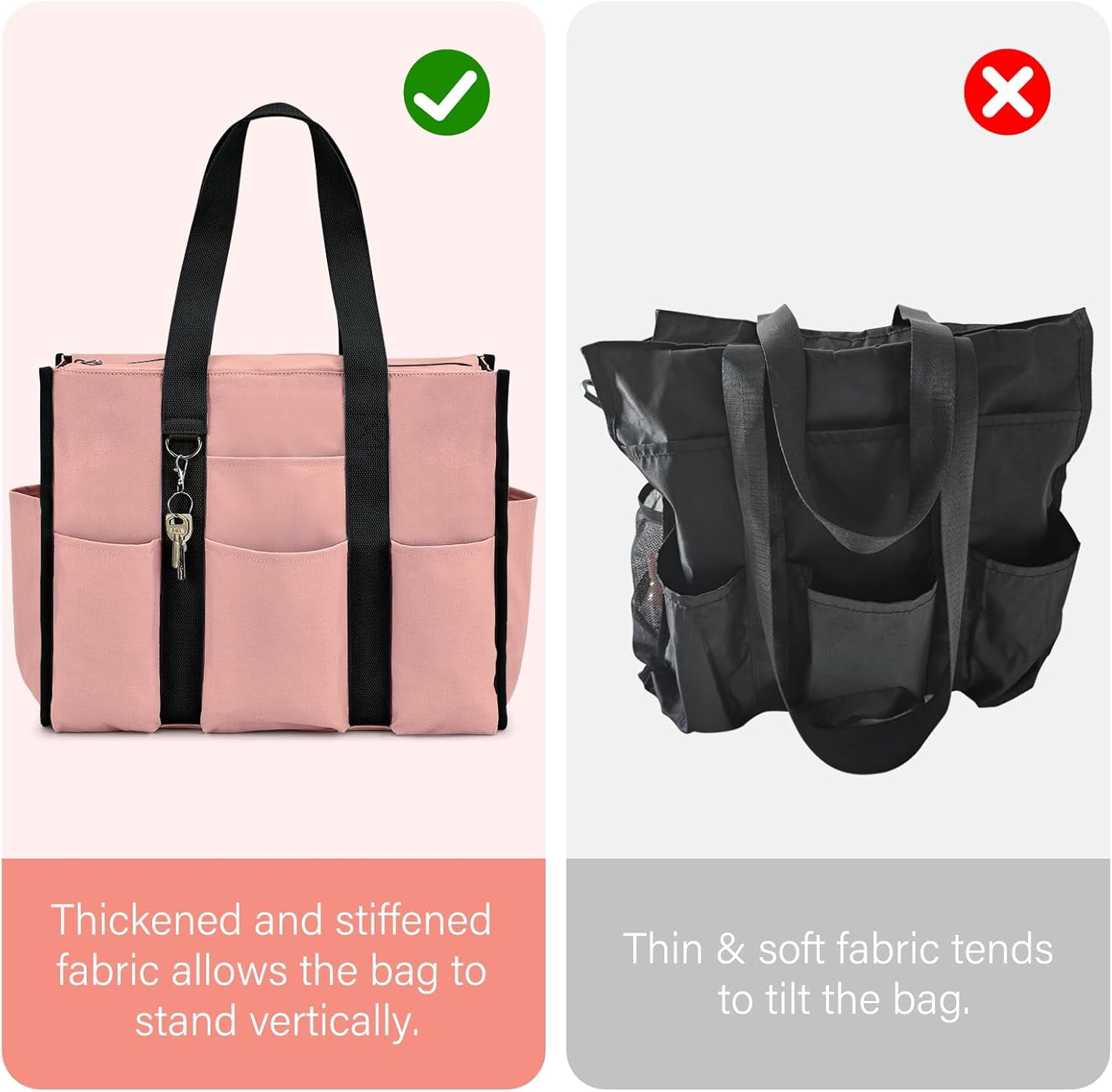 mirlewaiy Large Tote Bag for Women Waterproof with 12 Pockets Top Zipper Closure Utility Teacher Nurse Bags for Work School-Pink