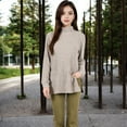 thumbnail image 6 of Women's Ribbed Knit Turtleneck Tunic Sweater with Front Pockets - Small, Beige, 6 of 6