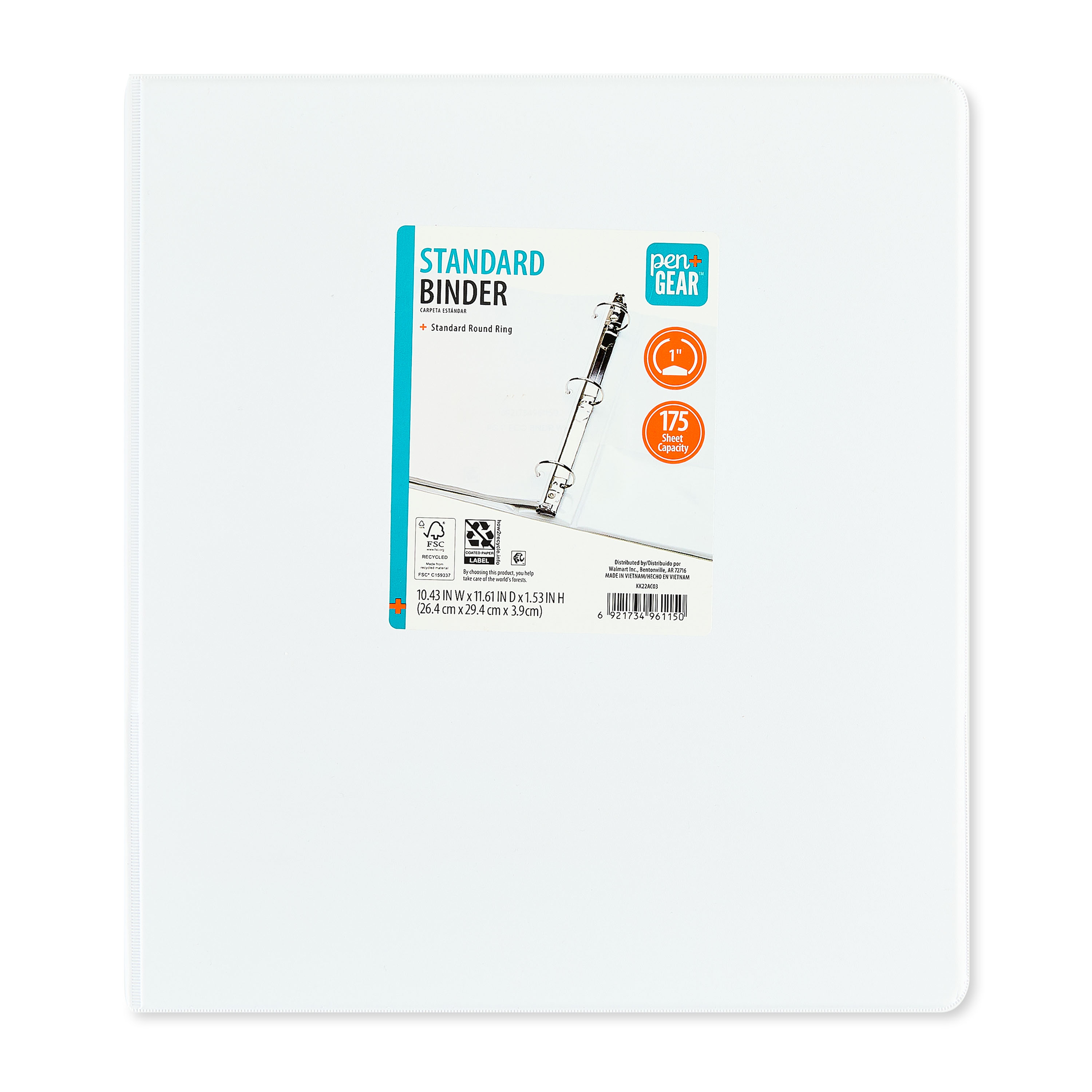 Pen+Gear 1-Inch 3-Ring Standard Binder, White, 2 Pack photo 3