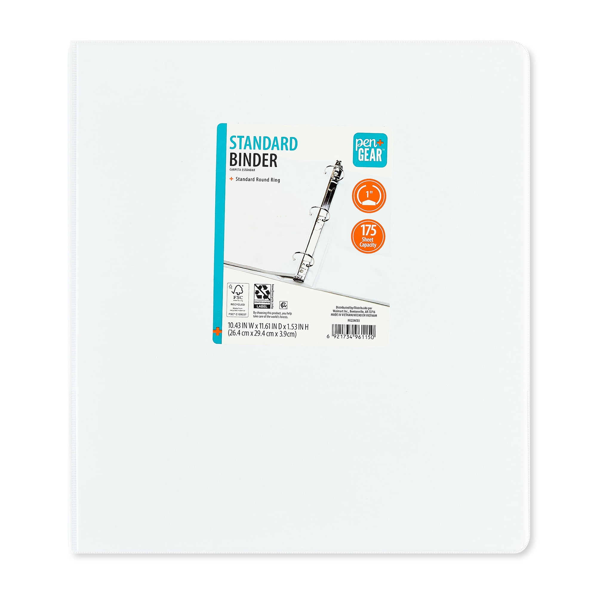 Pen+Gear 1 in 3-Ring Standard Binder, White, Durable Cover, Holds 175 Sheets