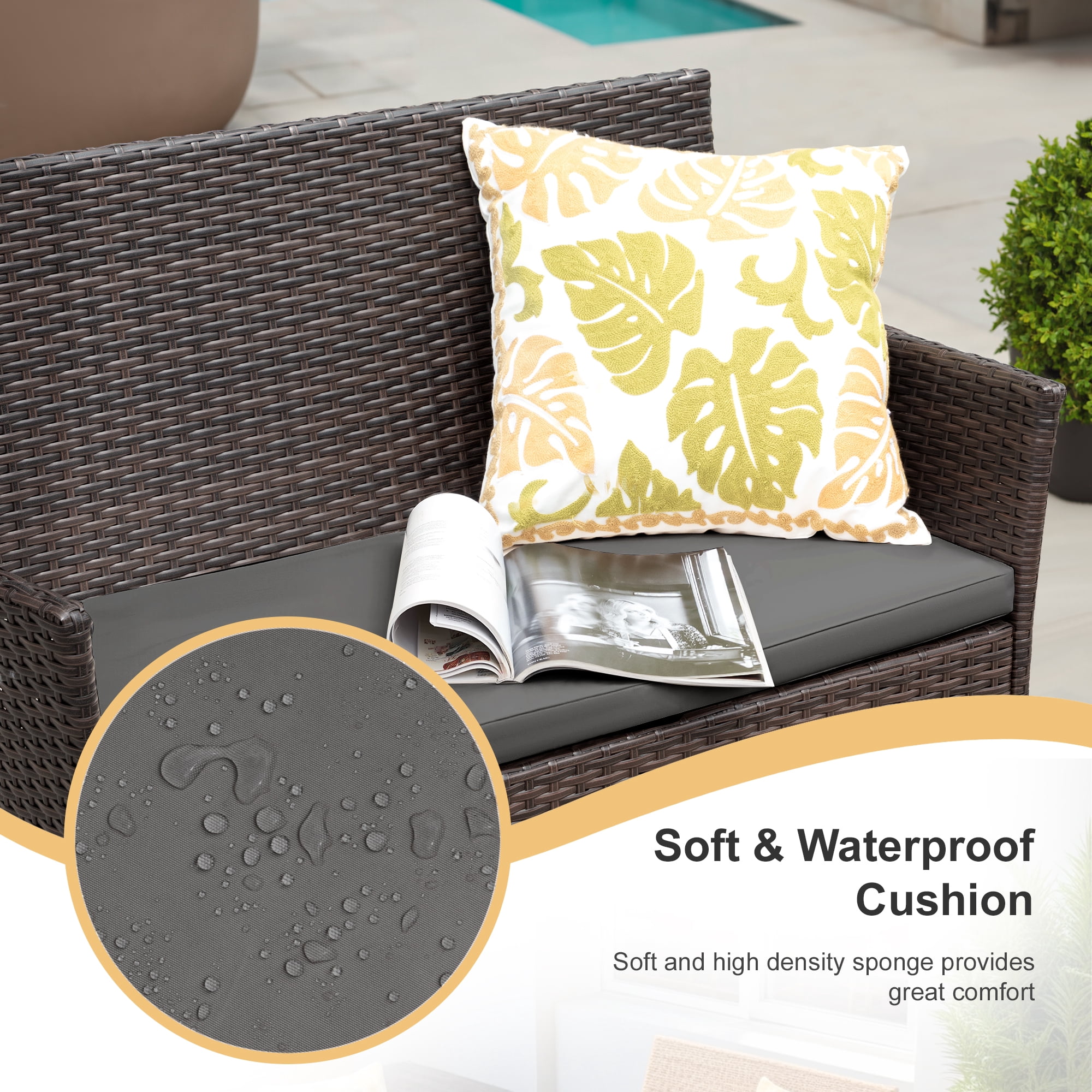 Lacoo 4 Pieces Outdoor Brown PE Rattan Wicker Table and Chairs Set Balcony Tempered Glass,Gray
