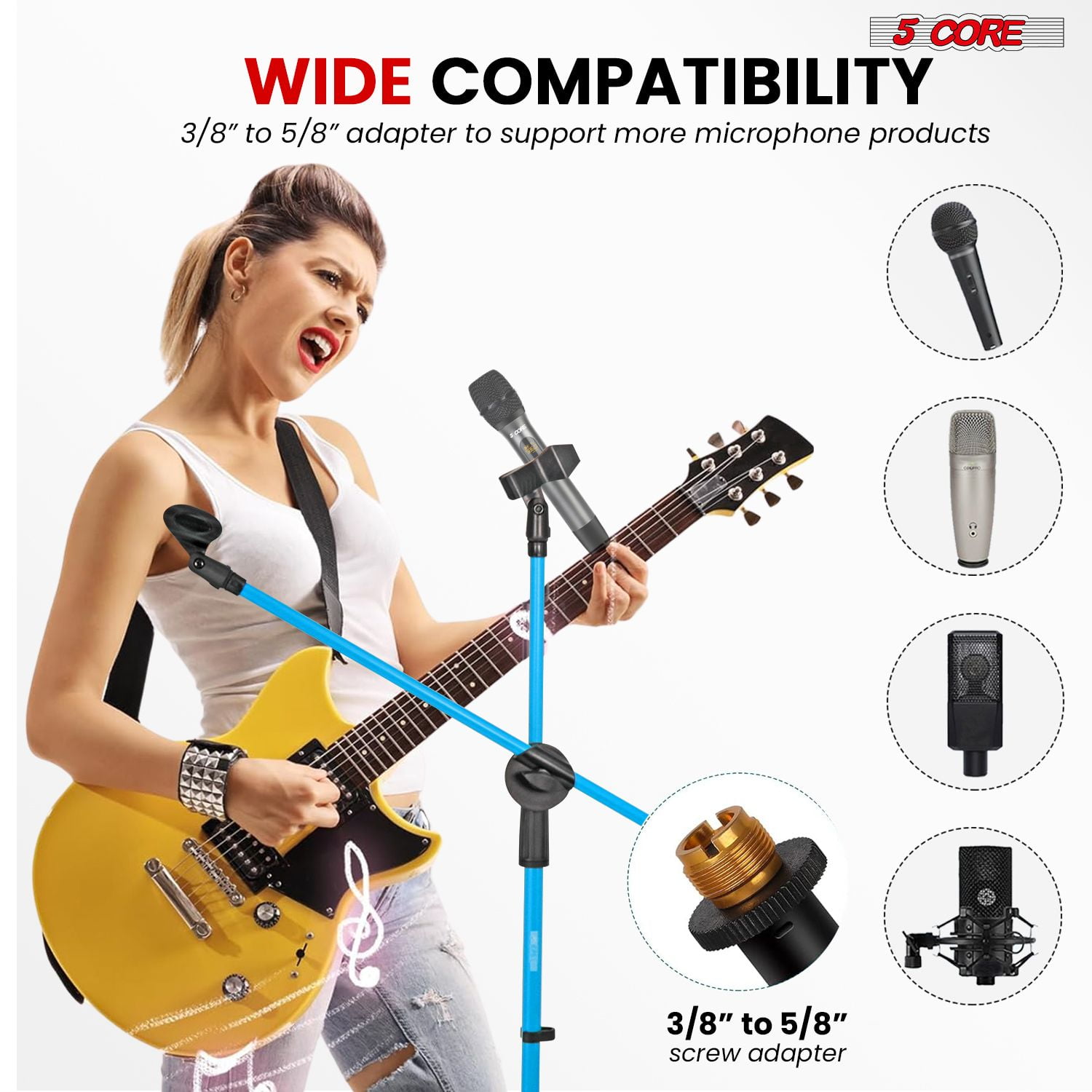 2-Pack Adjustable Microphone Stand with Boom Arm, Dual Mic Holder, Heavy Duty Tripod Floor Stand for Studio Recording & Live Performance