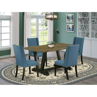 East West Furniture V-Style 5-piece Dining Set with Stylish Chair Back in Black