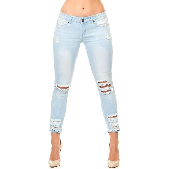 V.I.P.JEANS Femmes Ourlet Effiloché Ajusté Usé Déchiré Juniors Plus