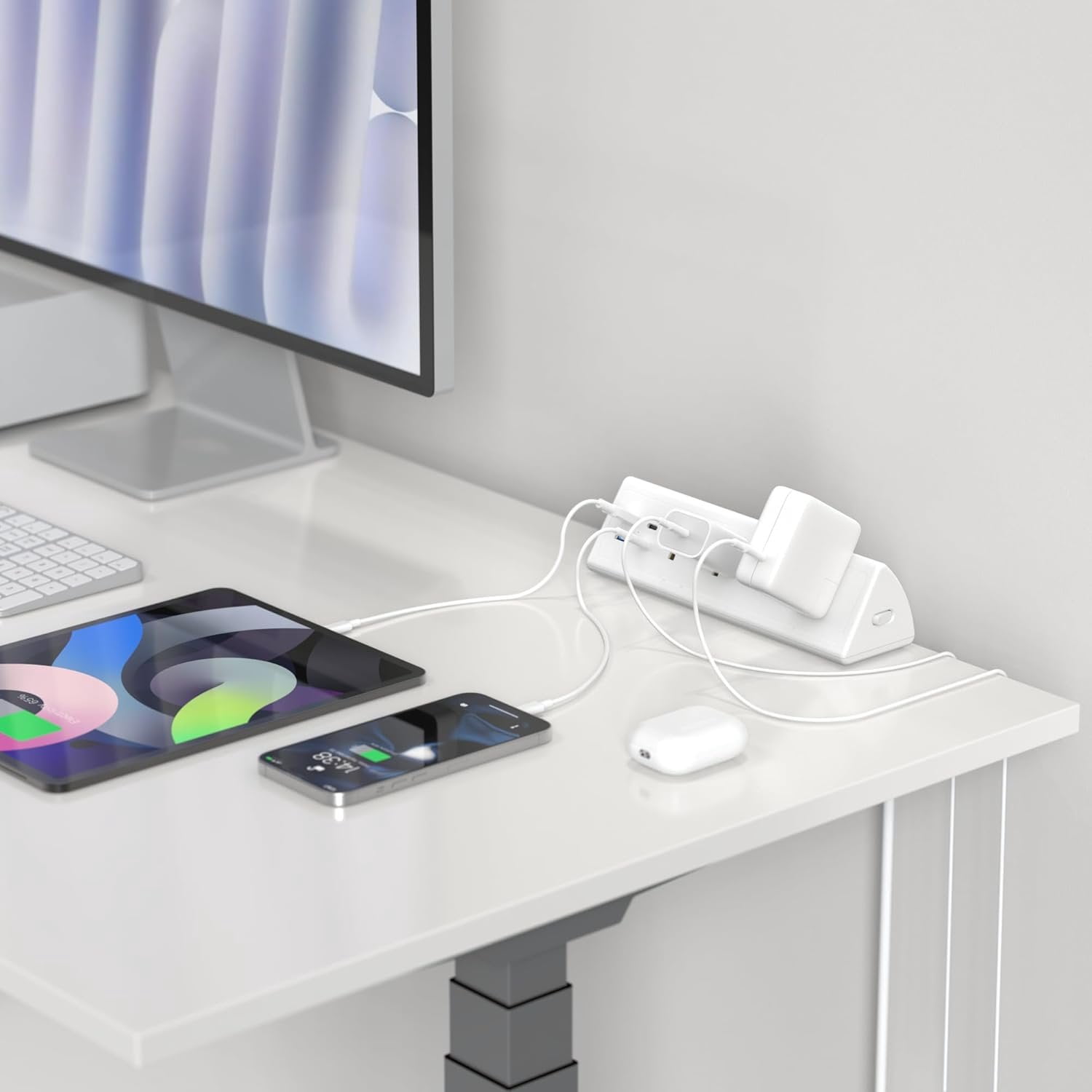 Desk Clamp Power Strip,20W   Station,Surge Protector Nightstand Edge Mount,1875W Extension Cord with Multiple Outlets,2 USB-C,2 USB-A,for  Office (White, 6 FT)