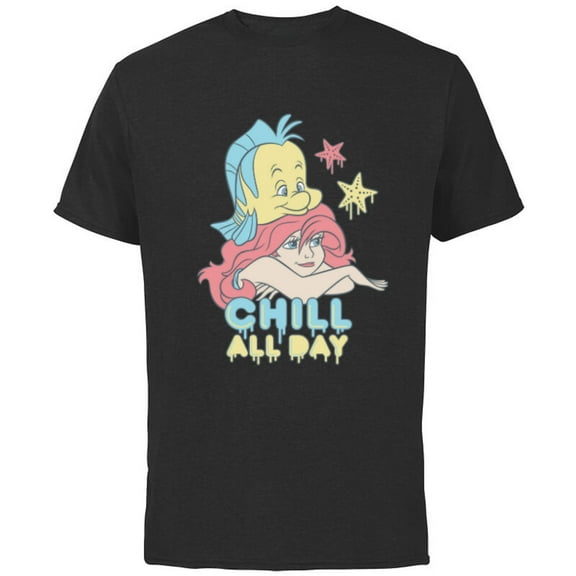 Disney The Little Mermaid Chill All Day - Short Sleeve Cotton T-Shirt for Adults - Customized-Black
