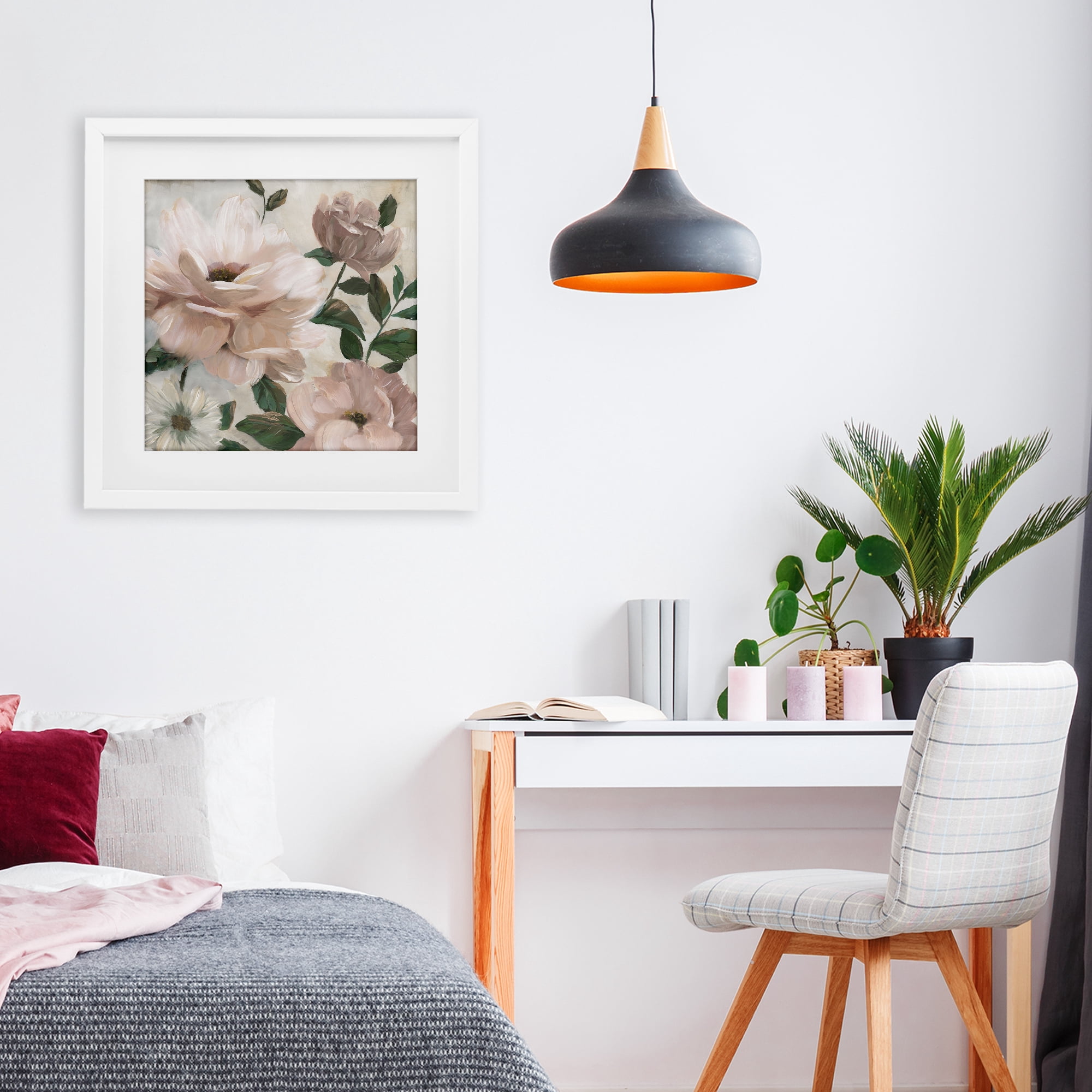 Stupell Industries Budding Blush Peonies & Leaves White Framed Print Under Glass, design by Nan