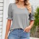 thumbnail image 2 of Mujeres puff manga corta tops elegante casual suelta puño fruncido mujeres cuadrado Masajeadores de cuello verano camisas para trabajo diario partido gris L, 2 of 5